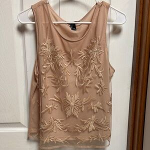 Forever 21 Floral Embroidered Sheer Beige Blouse